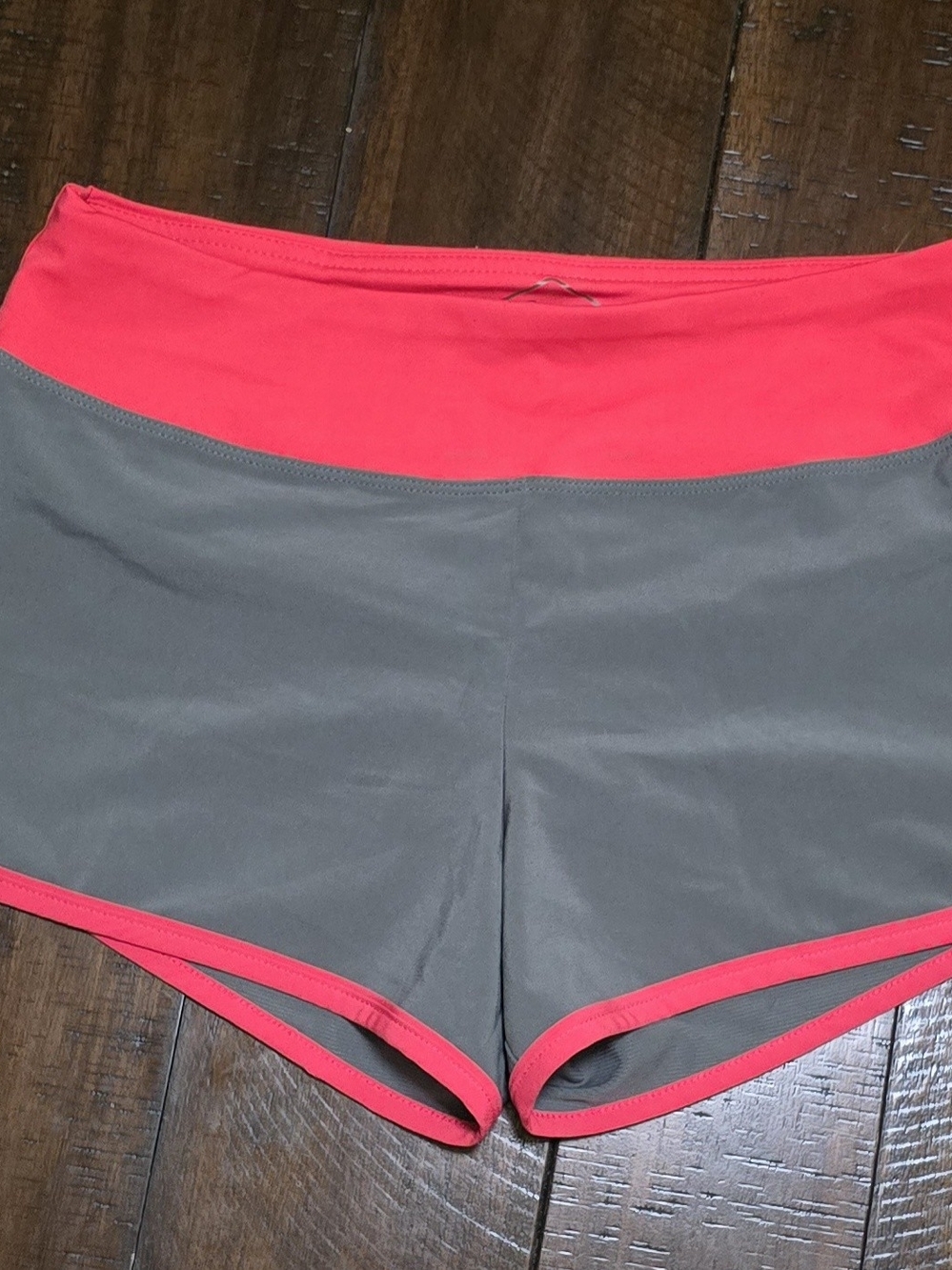 Asics Gray Shorts with Bright Coral Waistband
